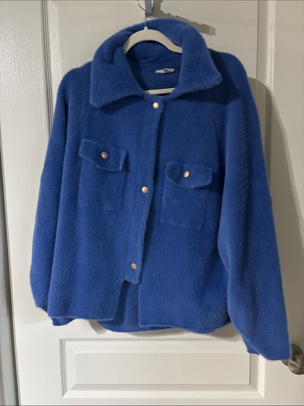 BUCKETLIST Royal Blue Plush Snap-Front Teddy Jacket